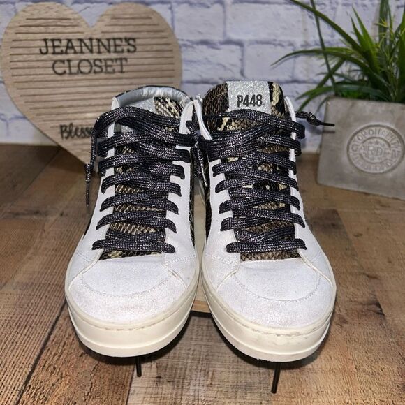 P448 Skate Snakeskin Print High Top Sneaker in Python Brown Size 38 - Picture 9 of 15
